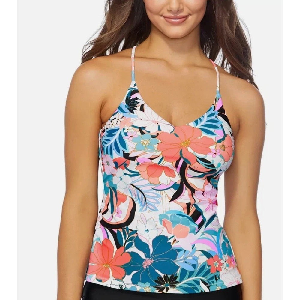Raisins Juniors Tankini Swim Top Size M Floral Macrame lll183 Swimwear